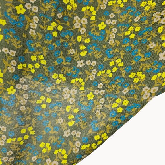 Dainty Floral Cottage Boho Cabincore Cold Shoulder Blouse Prana Green Yellow XL - Picture 10 of 10